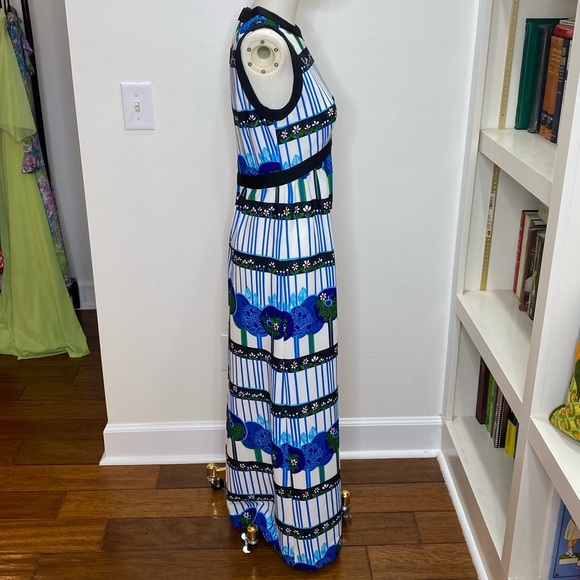 Vintage 70s Leslie Fay Novelty Whimsical Tree Forrest Print Hostess Maxi Dress - Picture 5 of 11